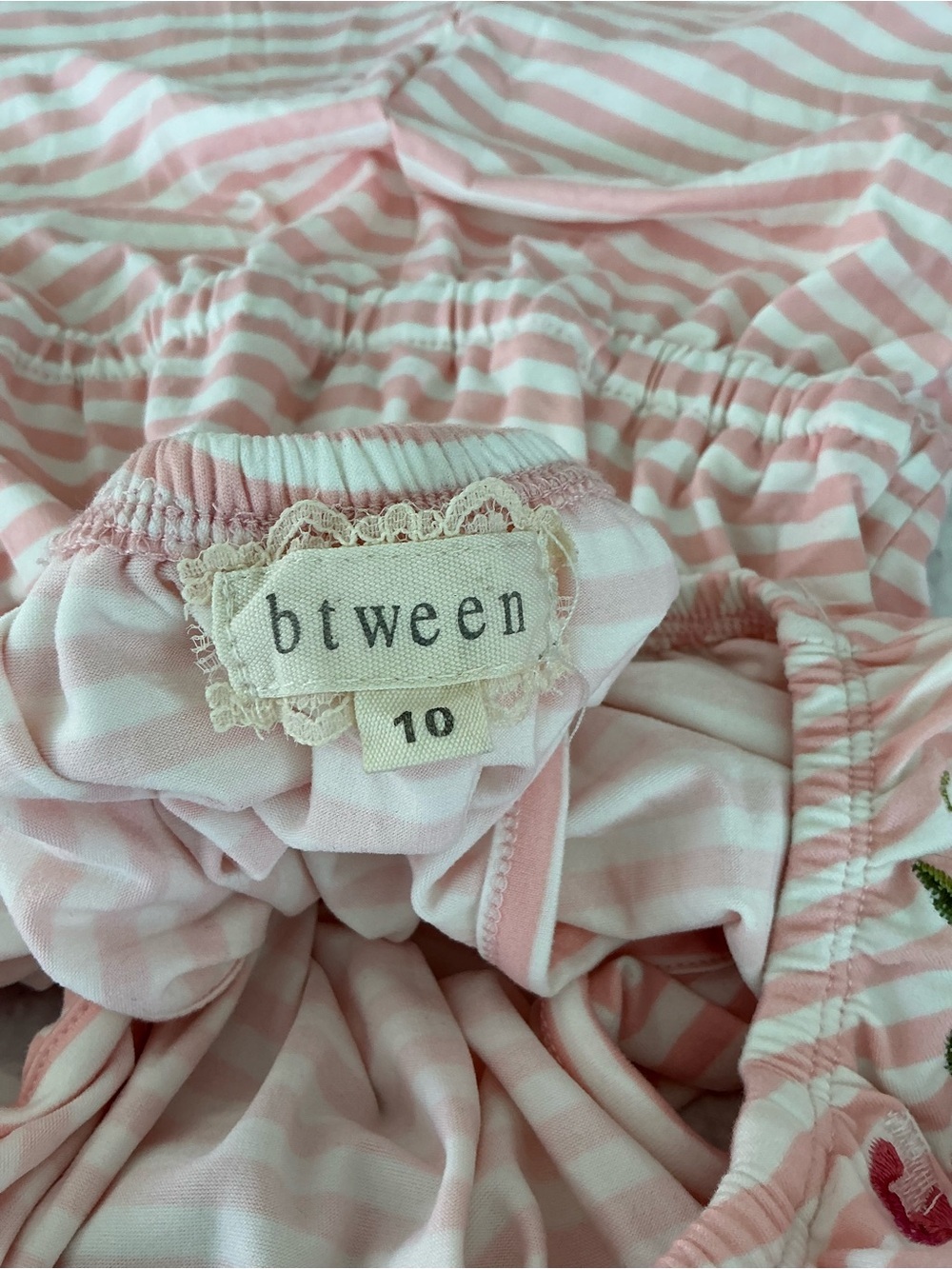 btween Pink and White Striped Ruffle Girl Summer Romper Size 10 - Picture 6 of 6